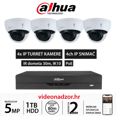 DAHUA 5MP KOMPLET SA 4x IP DOME KAMERE 