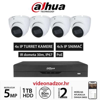 DAHUA 5MP KOMPLET SA 4x IP TURRET KAMERE 