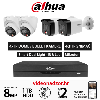 DAHUA 8MP KOMPLET SA 4x IP KAMERE 4K