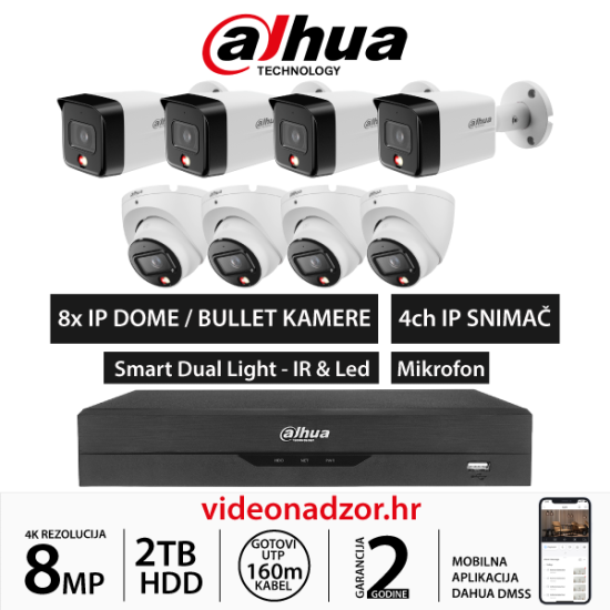 DAHUA 8MP KOMPLET SA 8x IP KAMERE 4K
