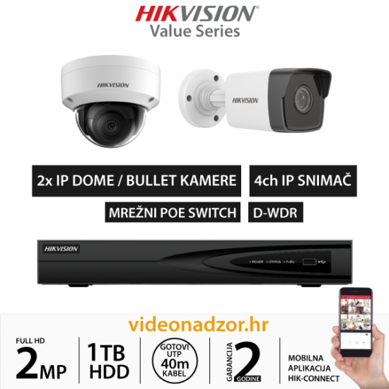 HIKVISION 2MP KOMPLET SA 2x IP KAMERE