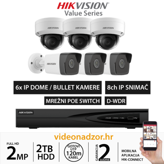 HIKVISION 2MP KOMPLET SA 6x IP KAMERA