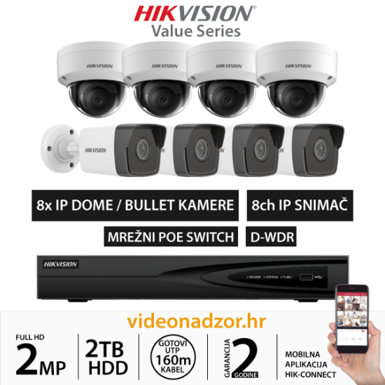 HIKVISION 2MP KOMPLET SA 8x IP KAMERA