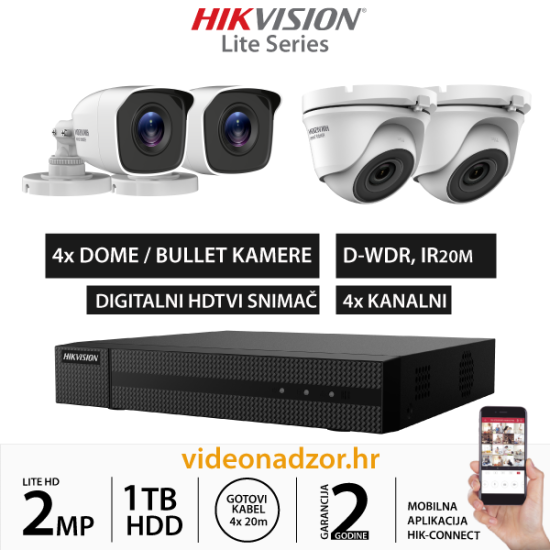 HIKVISION 2MP KOMPLET SA 4x KAMERE