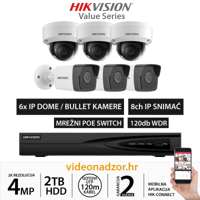 HIKVISION 4MP KOMPLET SA 6x IP KAMERA