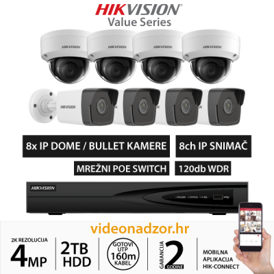 HIKVISION 4MP KOMPLET SA 8x IP KAMERA