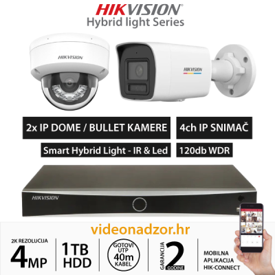 HIKVISION 4MP KOMPLET SA 2x IP HYBRID LIGHT KAMERE