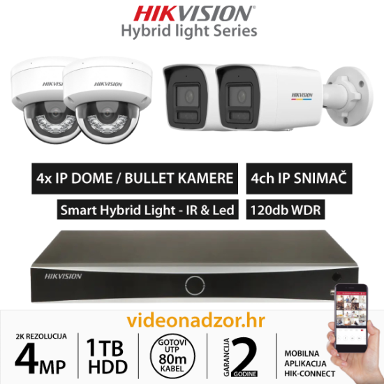 HIKVISION 4MP KOMPLET SA 4x IP HYBRID LIGHT KAMERE