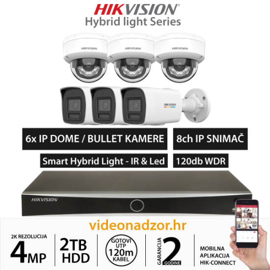HIKVISION 4MP KOMPLET SA 6x IP HYBRID LIGHT KAMERA