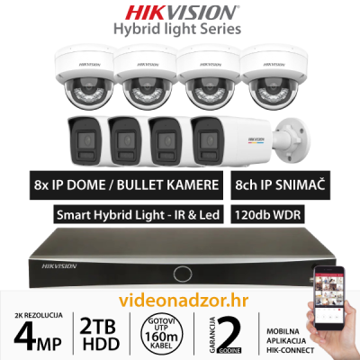 HIKVISION 4MP KOMPLET SA 8x IP HYBRID LIGHT KAMERA