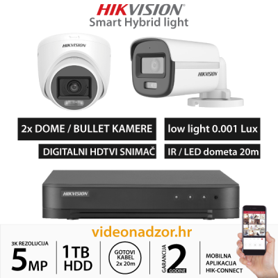 HIKVISION 5MP KOMPLET SA 2X HYBRID LIGHT KAMERE