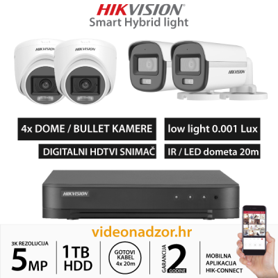 HIKVISION 5MP KOMPLET SA 4X HYBRID LIGHT KAMERE