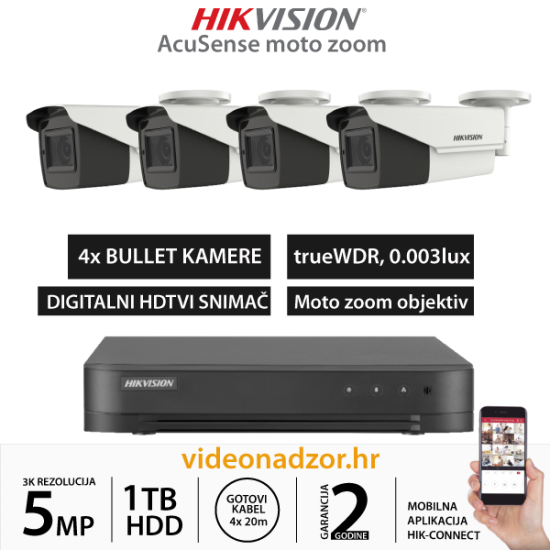 HIKVISION 5MP ACUSENSE KOMPLET SA 4x MOTOZOOM KAMERE