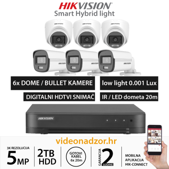 HIKVISION 5MP KOMPLET SA 6X HYBRID LIGHT KAMERA