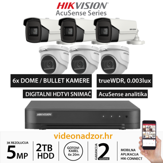 HIKVISION 5MP ACUSENSE KOMPLET SA 6x WDR KAMERE