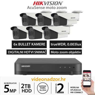 HIKVISION 5MP ACUSENSE KOMPLET SA 6x MOTOZOOM KAMERA