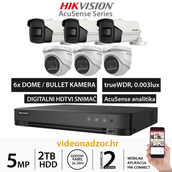 HIKVISION 5MP ACUSENSE KOMPLET SA 6x WDR KAMERE