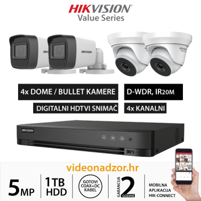 HIKVISION 5MP KOMPLET SA 4x KAMERE