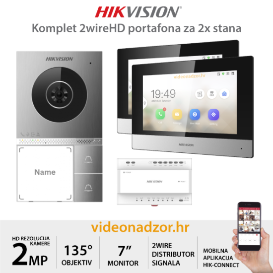 HIKVISION KOMPLET 2wireHD PORTAFONA ZA 2x STANA 7413