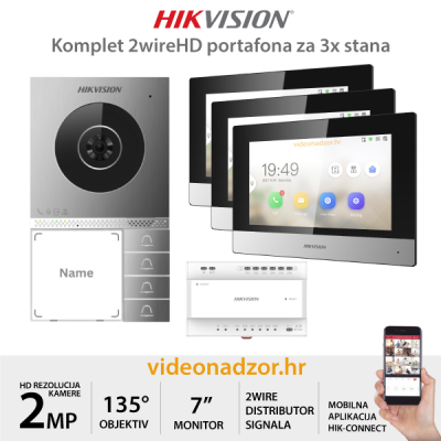 HIKVISION KOMPLET 2wireHD PORTAFONA ZA 3x STANA 7413