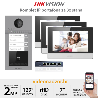 HIKVISION KOMPLET IP PORTAFONA ZA 3x STANA KH6320
