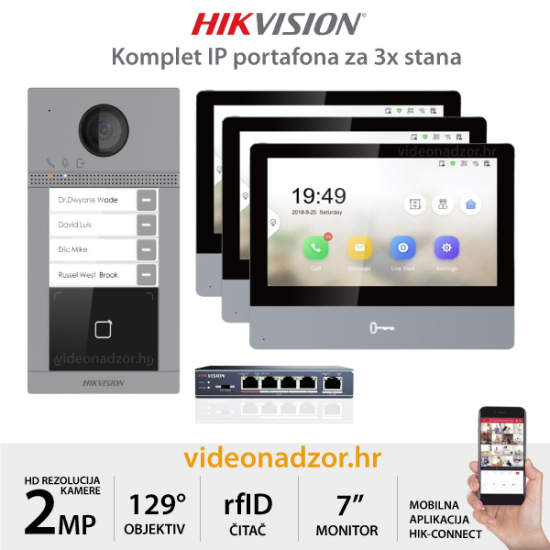 HIKVISION KOMPLET IP PORTAFONA ZA 3x STANA KH8350