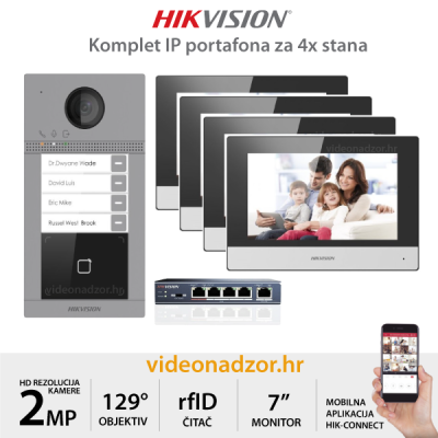 HIKVISION KOMPLET IP PORTAFONA ZA 4x STANA KH6320