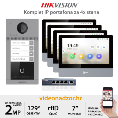 HIKVISION KOMPLET IP PORTAFONA ZA 4x STANA KH8350