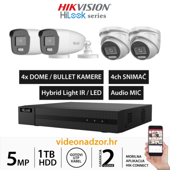 HiLook 5MP KOMPLET SA 4x HYBRID LIGHT KAMERE