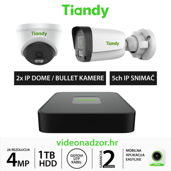 TIANDY 4MP KOMPLET SA 2x IP KAMERE