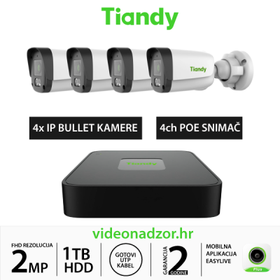 TIANDY 2MP KOMPLET SA 4x IP BULLET KAMERE