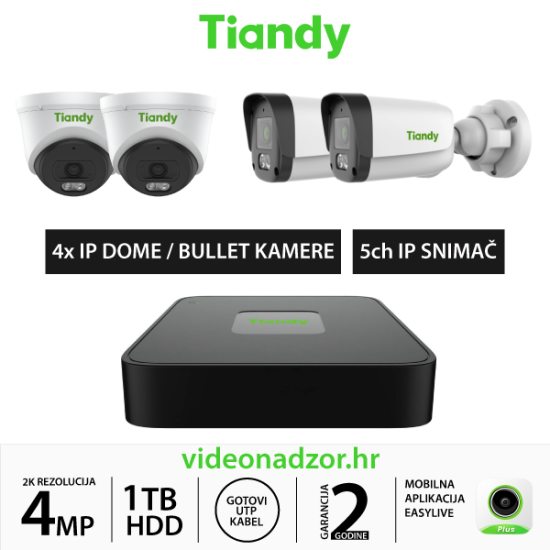 TIANDY 4MP KOMPLET SA 4x IP KAMERE