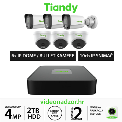 TIANDY 4MP KOMPLET SA 6x IP KAMERA