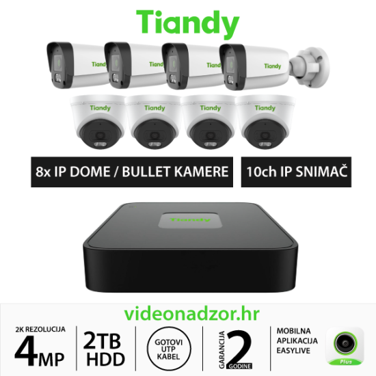 TIANDY 4MP KOMPLET SA 8x IP KAMERA