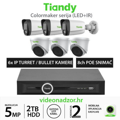 TIANDY 5MP KOMPLET SA 6x IP KAMERA