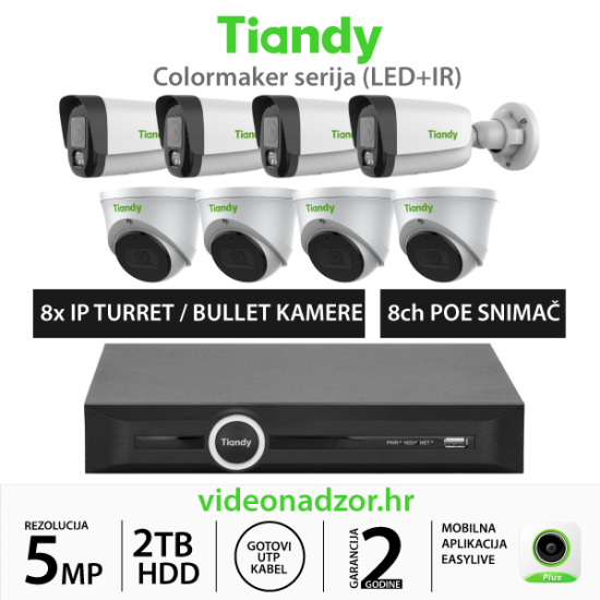 TIANDY 5MP KOMPLET SA 8x IP KAMERA